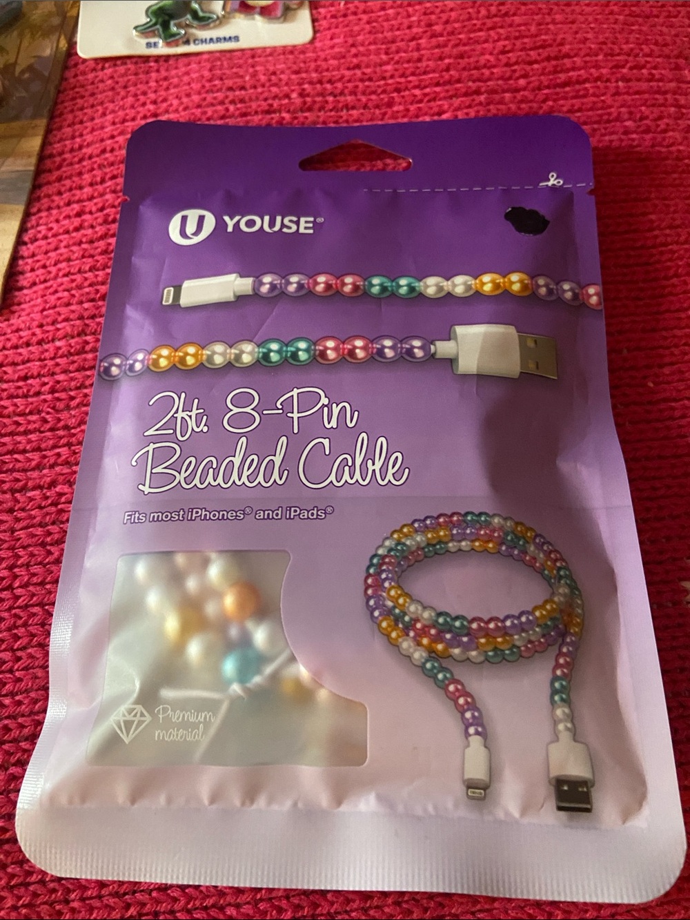 2ft 8-Pin Multicolor Beaded Charging Cable for iPhone/iPad